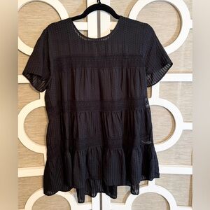 ANN TAYLOR, Sheer Black Textured Oversized-Empire Top, WM’S SZ- M